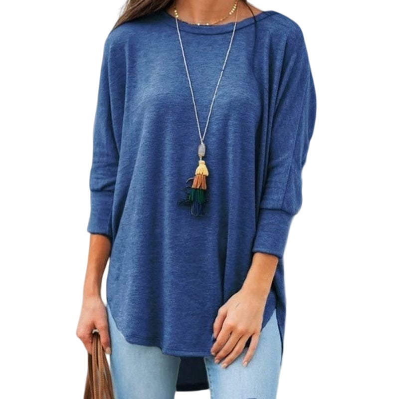 Loose Crew Neck Hem Irregular Solid Color T-Shirt