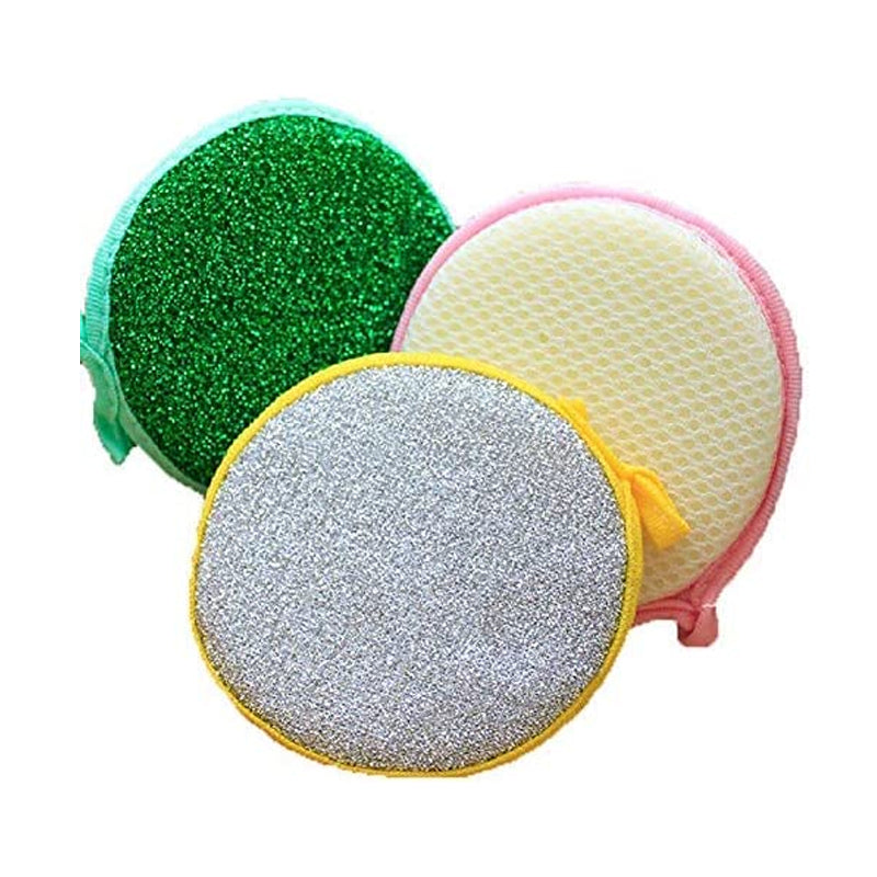Multi-Purpose Kitchen Double Side Round Dishwashing Sponge (5 pcs)