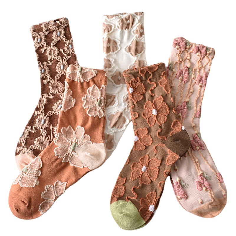 Women's Elegant Embossed Floral Cotton Socks