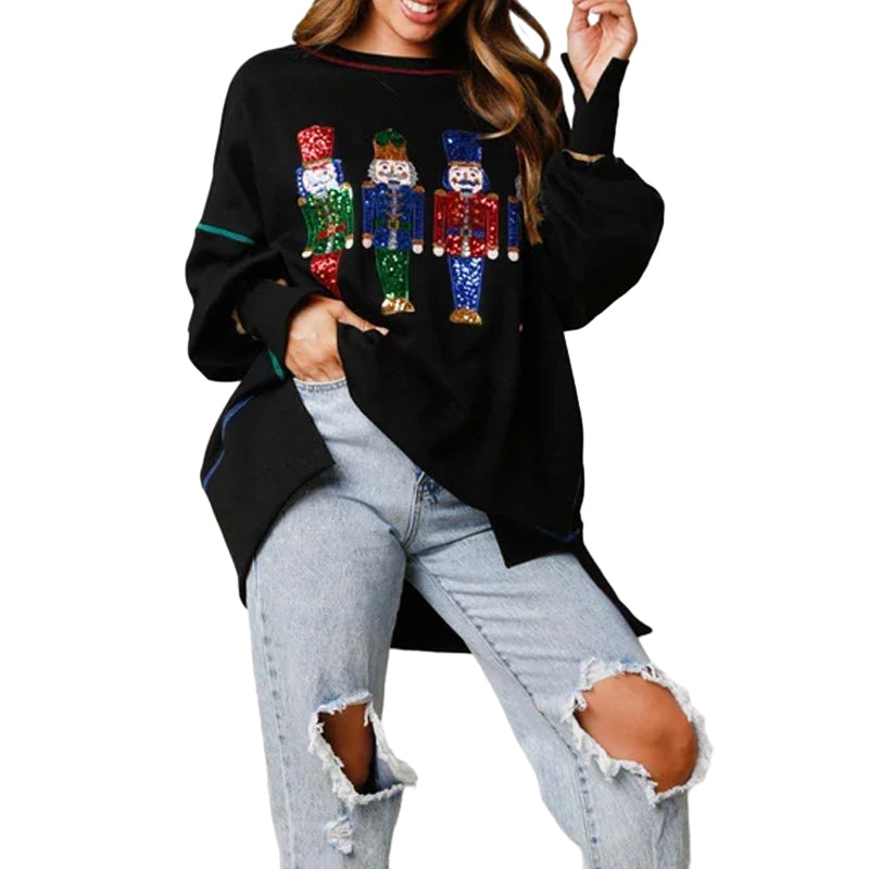 Christmas Sequin Print Crew Neck Sweatshirt