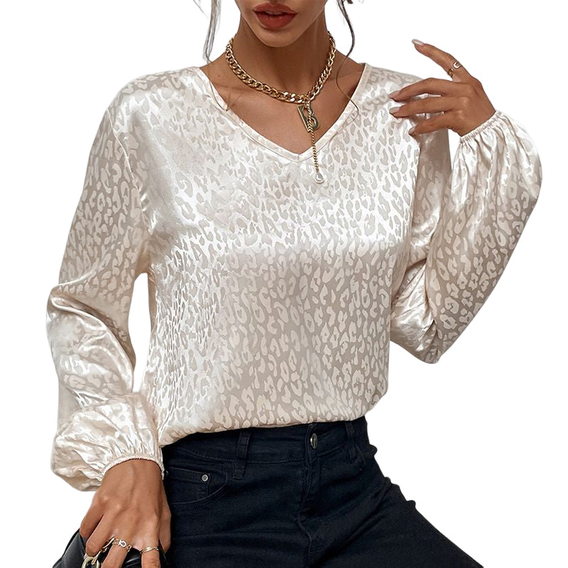 V-Neck Pullover Leopard Print Shirt