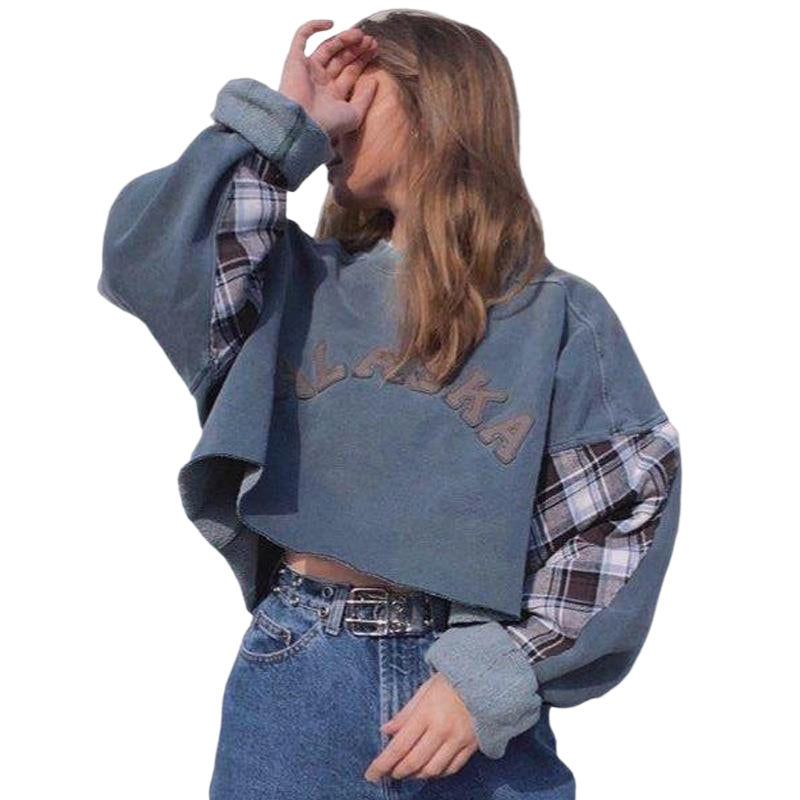 Fleece Pullover Round Neck Short Loose Women's Sweatshirt