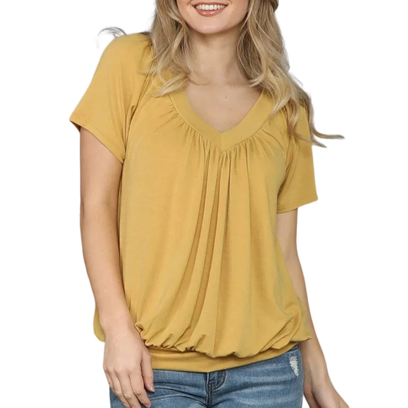 Solid Color Pleat Design T-shirt Top