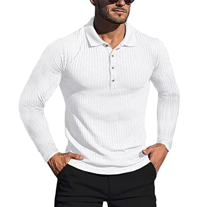 Stretch Vertical Long-sleeved Polo Sweater