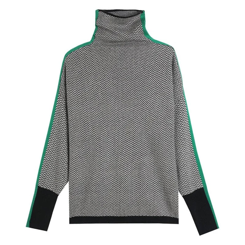 Contrast Sleeve Turtleneck