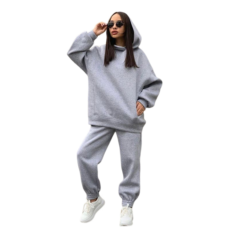 Women's Autumn/Winter Solid Color Hoodie Two Piece Set