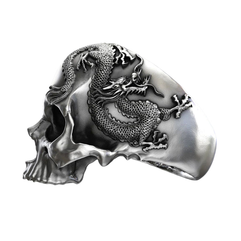 925 Silver Skull And Dragon Ring