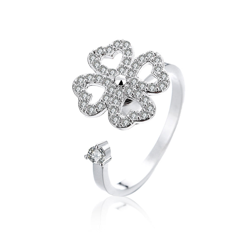 Four Leaf Heart Shape Adjustable Rotating Ring