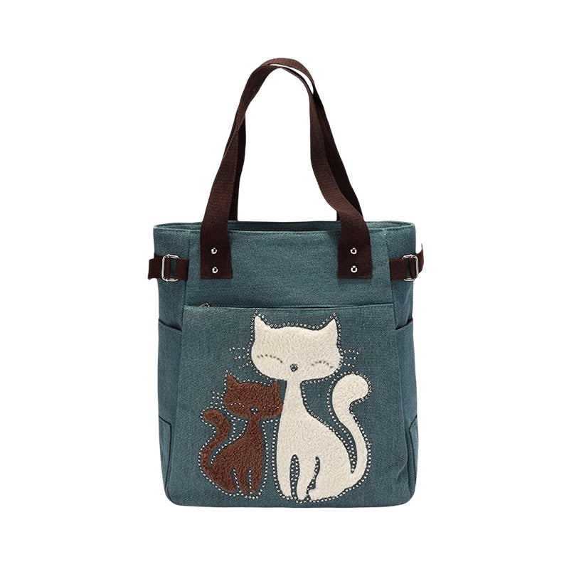 Large Capacity Cat Printing Canvas Shoulder Bag