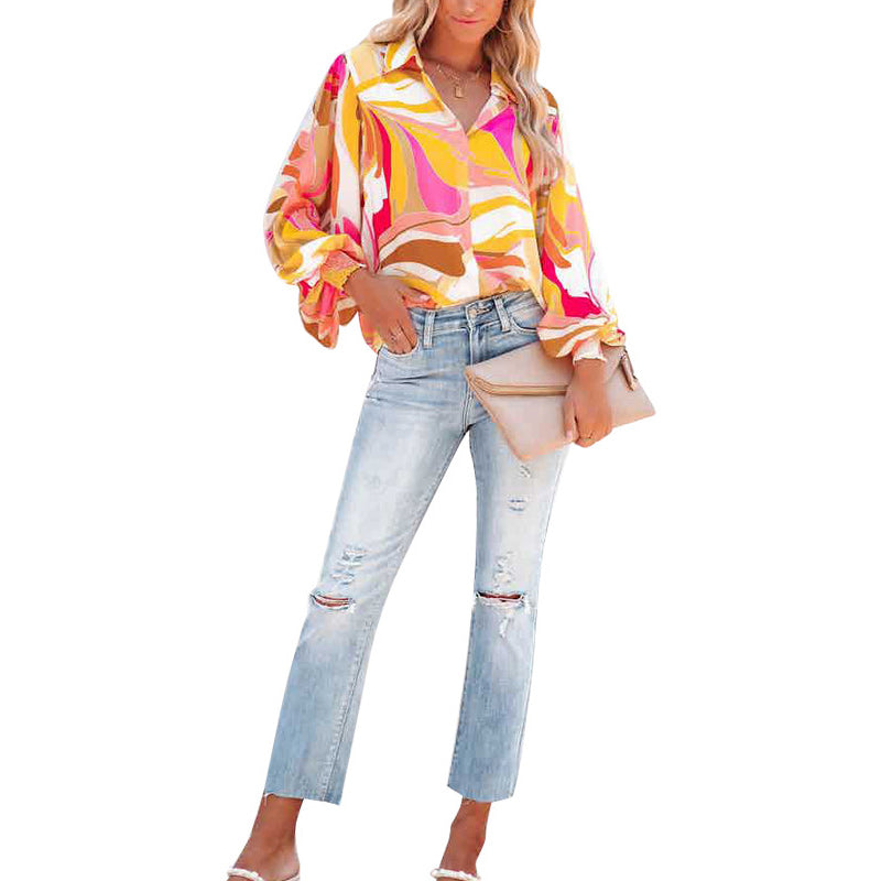Puff Sleeves Lapel Shirt