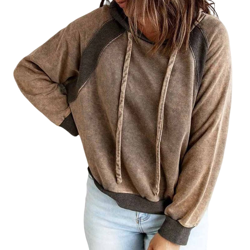 Casual Panel Hooded Long Sleeve Sweatshirt