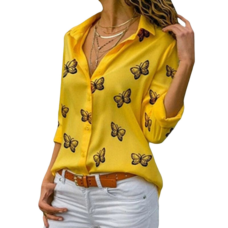 Butterfly Print Lapel Shirt