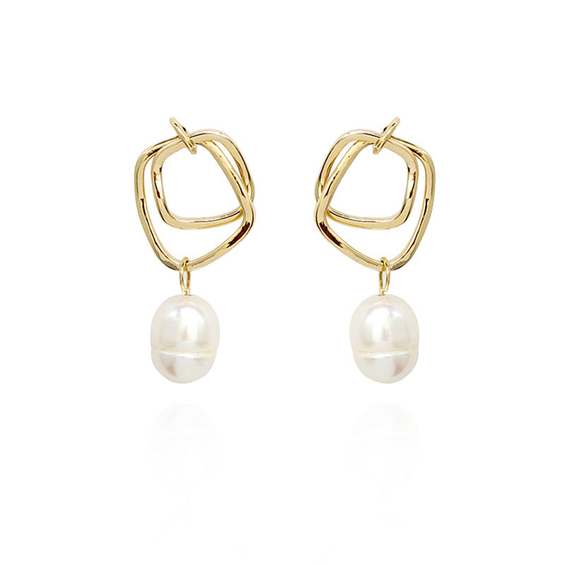 Hammered Double Circle Pearl Earrings