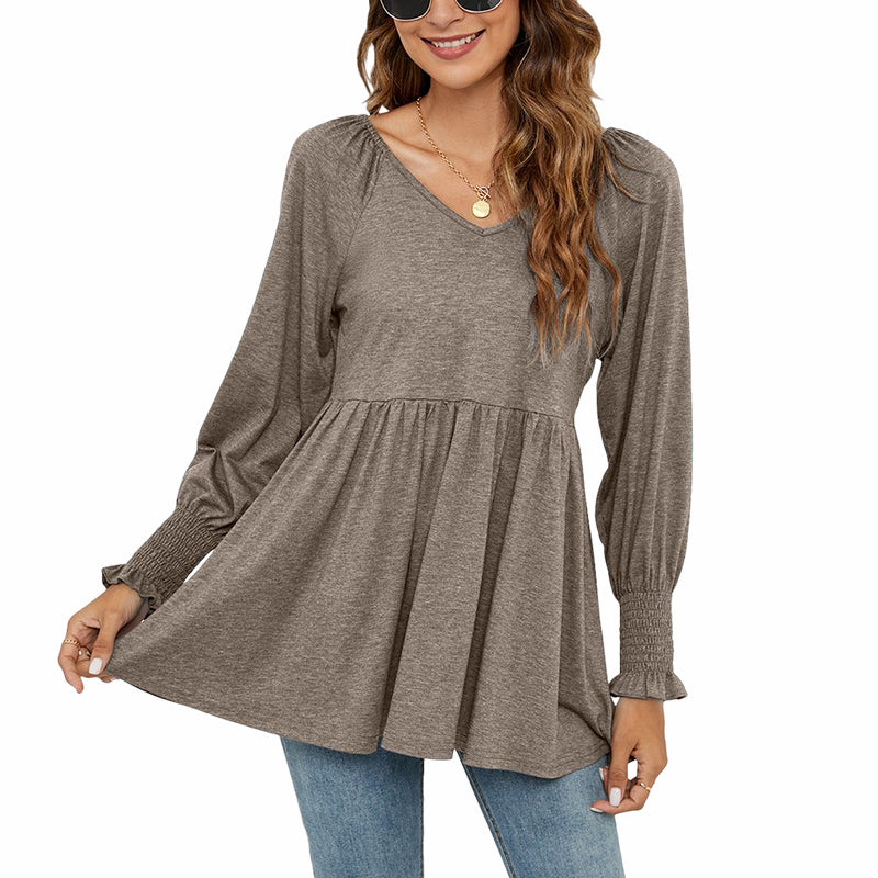 V-Neck Puff Long Sleeve T-Shirt