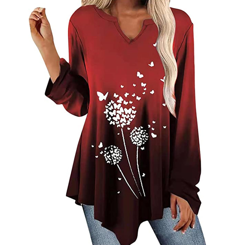 Gradient-print Ruffled Hem Long-sleeved T-shirt