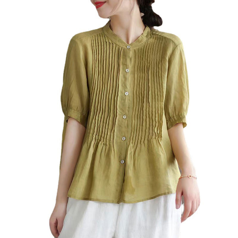 Classic Pleated Temperament Fine-Grained Commuter Shirt