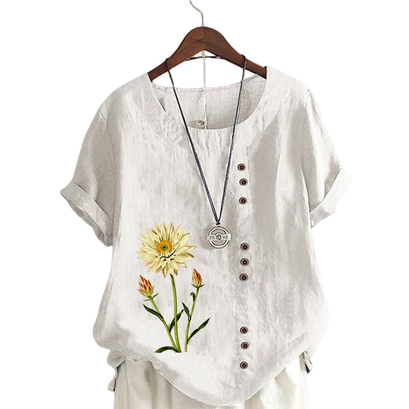 Women's Printed Cotton Linen Loose Casual Shirt
