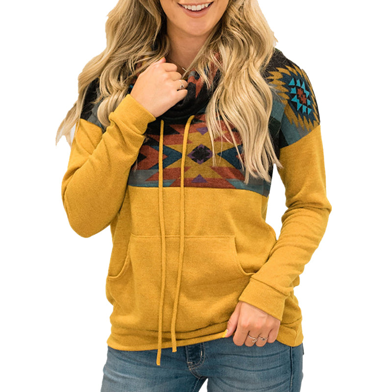 Sun Totem Print Ethnic Turtleneck Hoodie