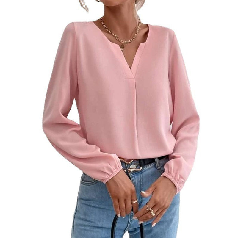 Solid Color Long Sleeve Chiffon Shirt