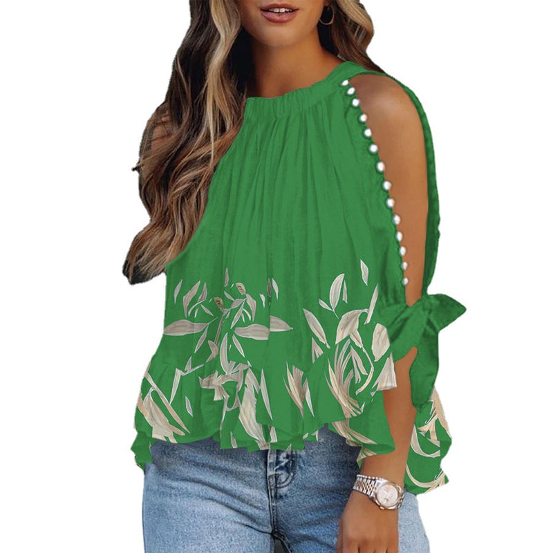 Cold Shoulder Long Split Sleeve Bohemian Top