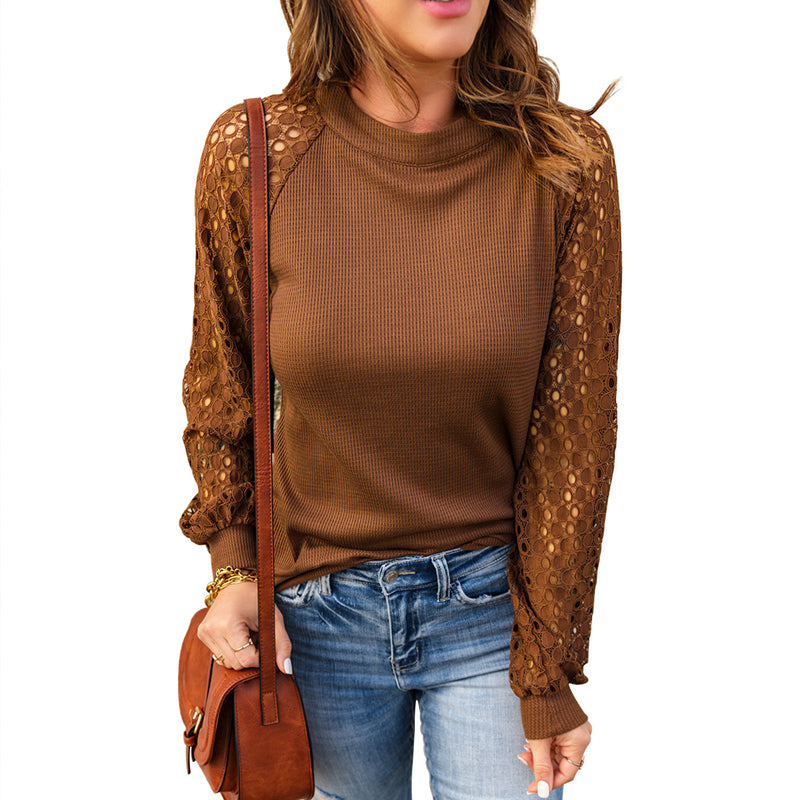 Women's Crew Neck Waffle Grace Panel T-Shirt