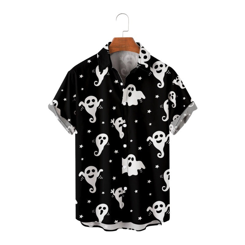 Men's Cute Ghost Print Halloween Short Sleeve Shirts