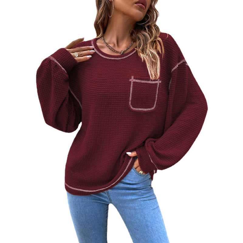 Women's Waffle Knit Tunic Tops Long Sleeve Shirt