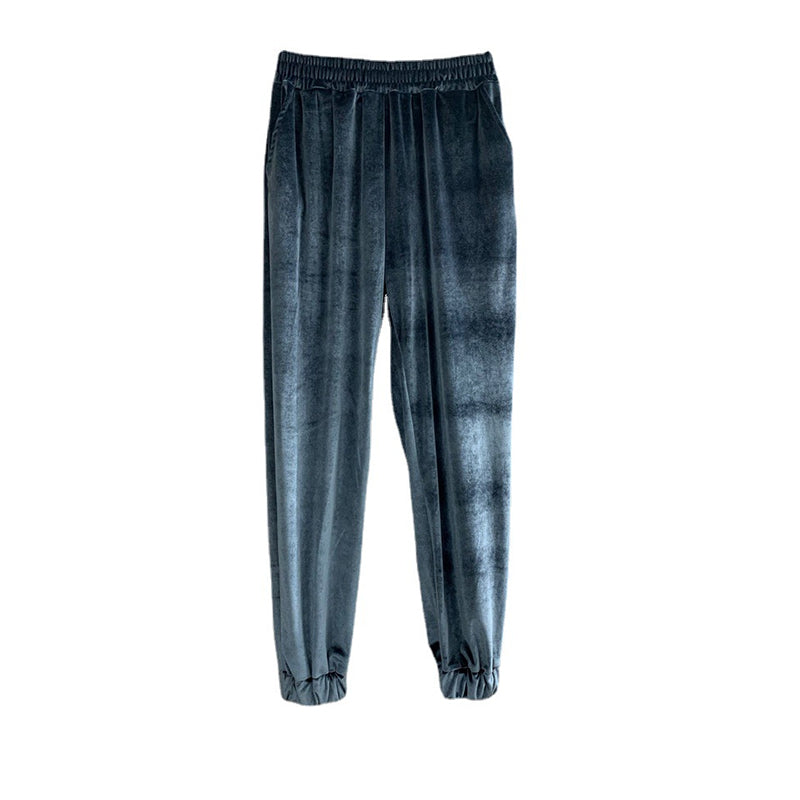 Gold Velvet Straight-leg Pants