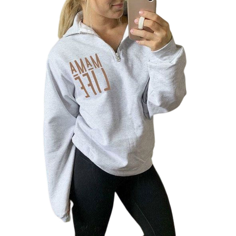 Stylish Letter Print Zip Sweatshirt