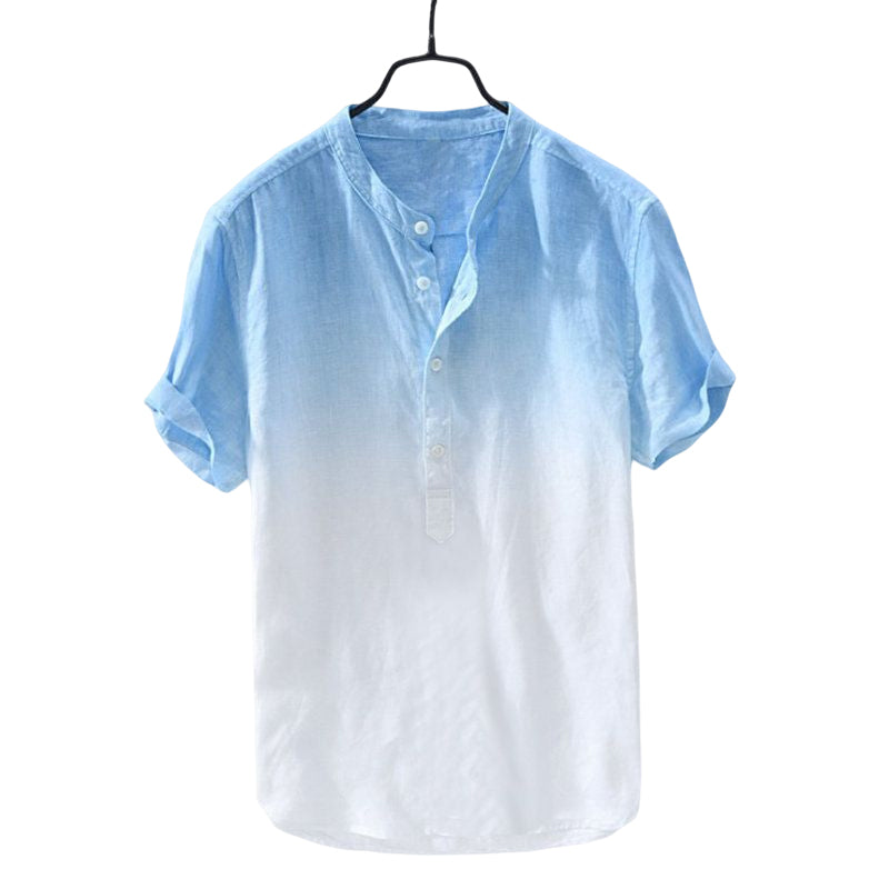 Men's Solid Color Thin Breathable Gradient Collar Cotton Linen Top