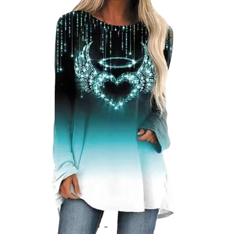 Round Neck Heart Print Long Sleeve T-Shirt