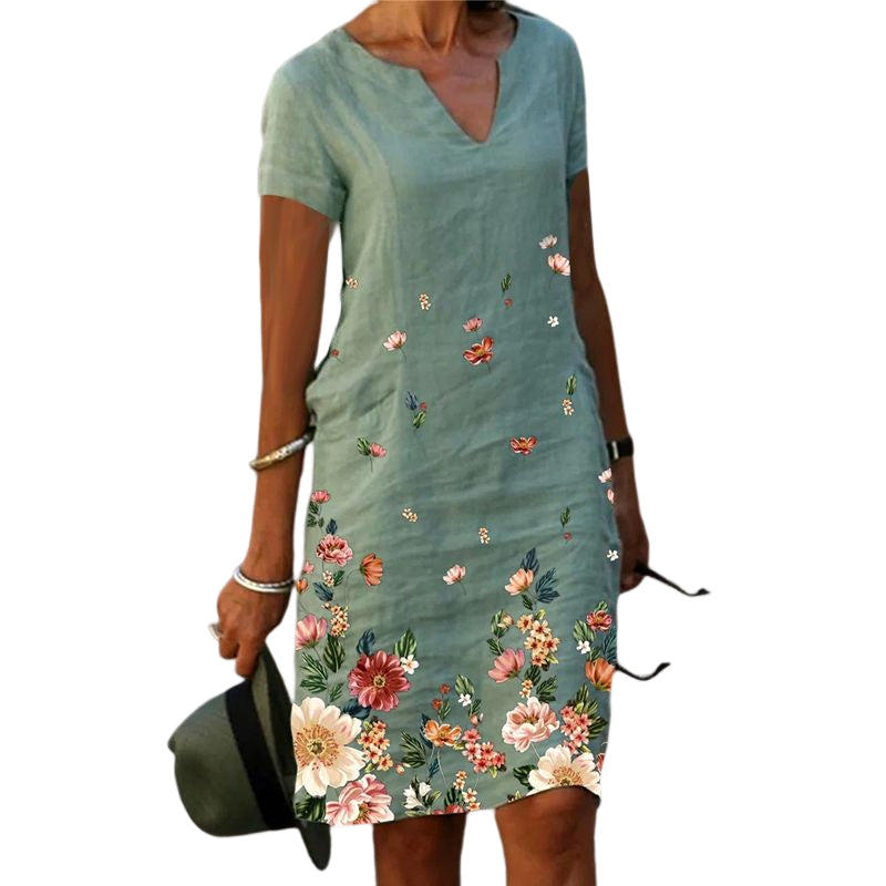 Floral Print Mid-Length V-Neck Dress