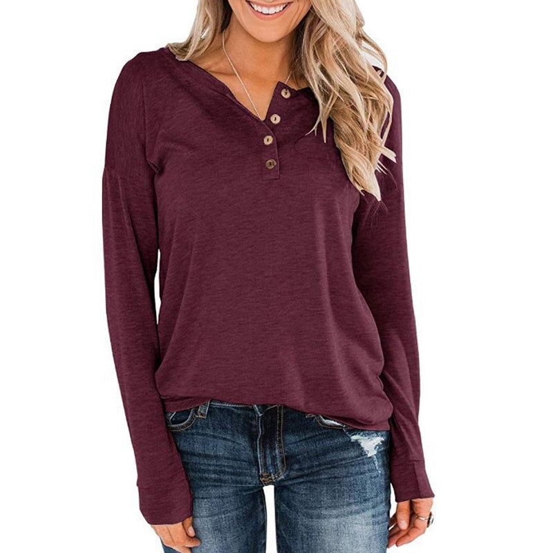 Round Neck Pullover Button T-Shirt