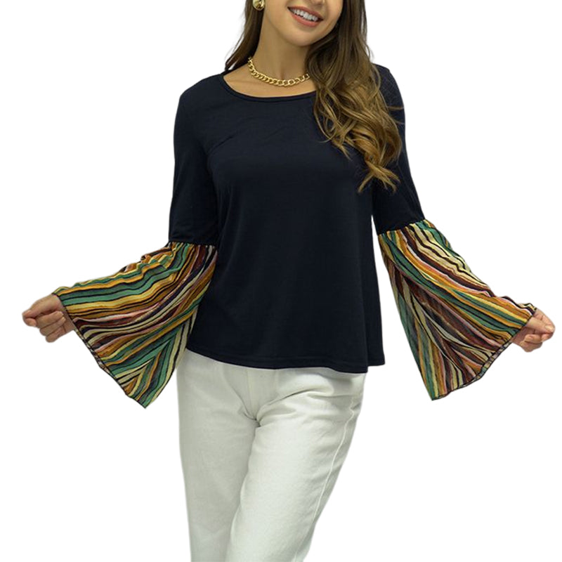 Ladies Patchwork Striped Long Sleeve Top