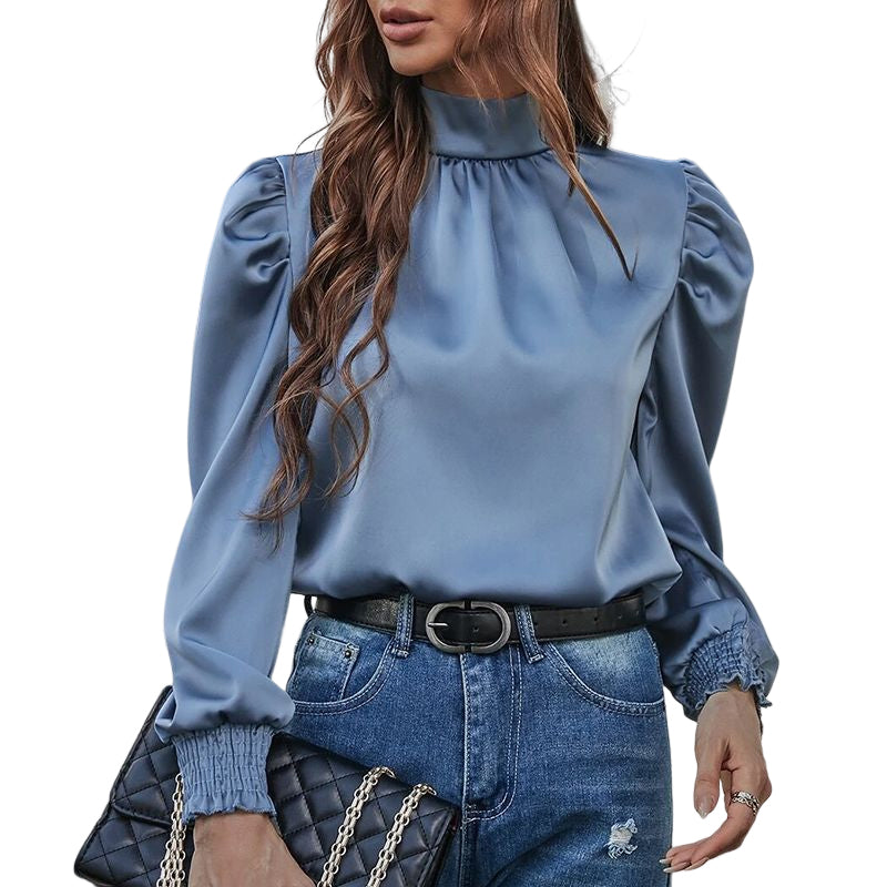 Half Turtleneck Puff Long Sleeve Shirt