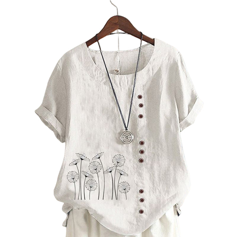 Pullover Print Cotton Linen T-Shirt