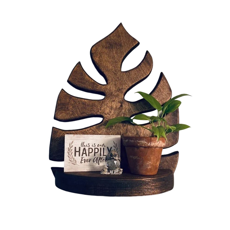 Wooden Monstera Wall Shelf