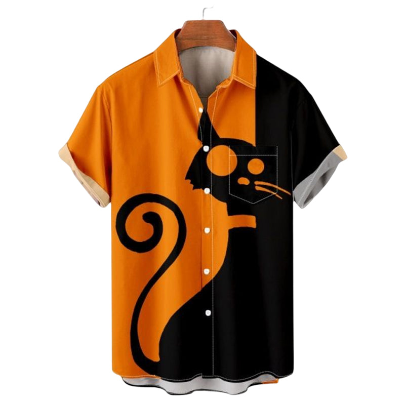 Men's Halloween Cat Print Shirt