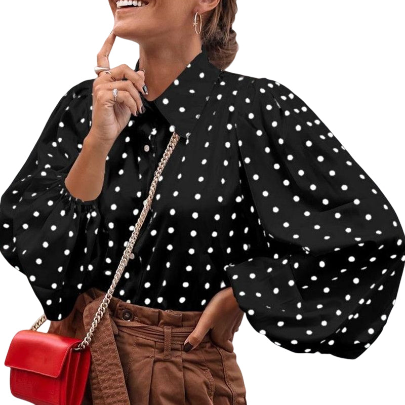Lapel Polka-dot Chiffon Shirt