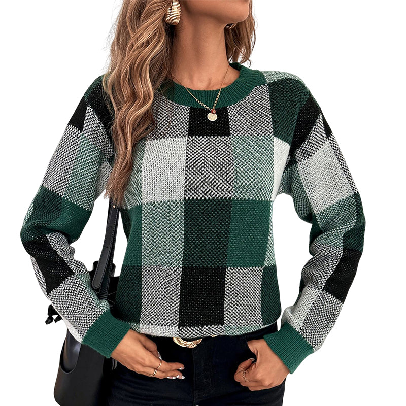 Tricolor Check Pullover