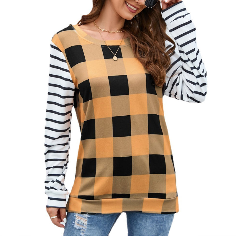 Plaid Stripe Crew Neck Sweatshirt