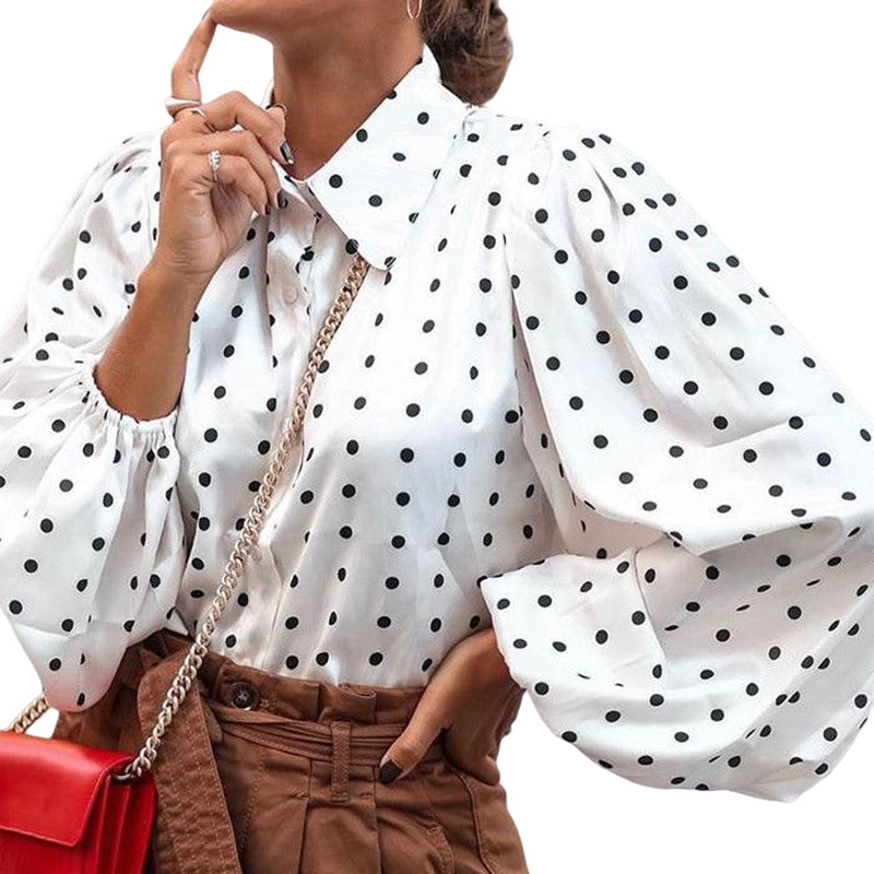 Lapel Polka-dot Chiffon Shirt