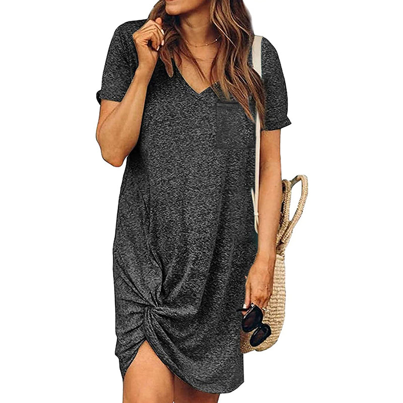 Side Knot Short Sleeve Dress