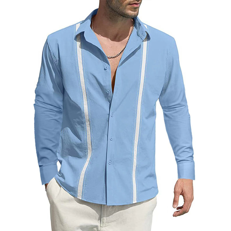 Men's Lapel Colorblock Long Sleeve Cardigan Shirt