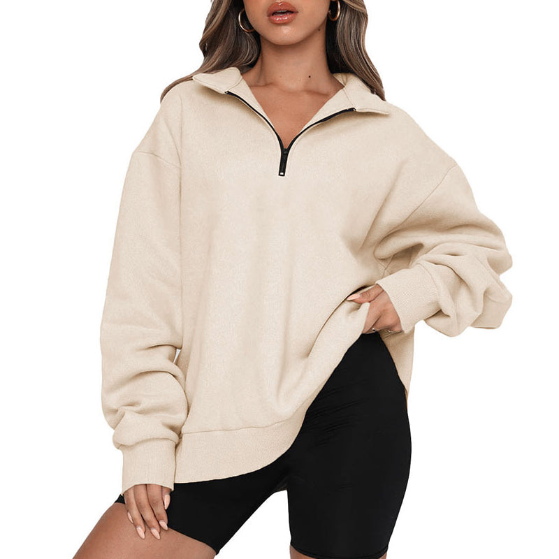 Lapel Zip Long Sleeve Sweatshirt