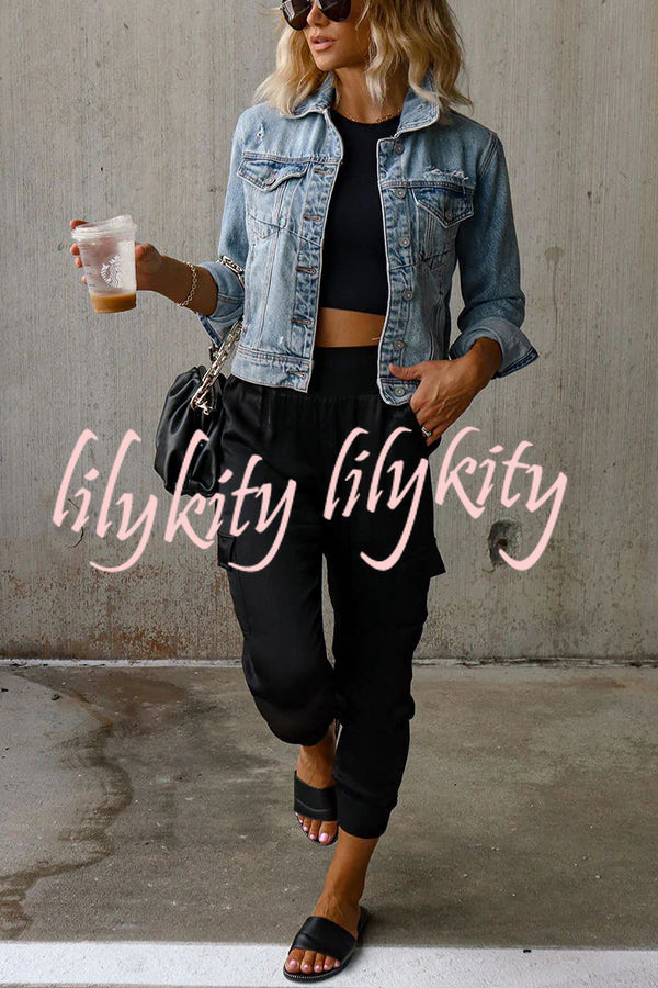 Lilykity Luxe Look Satin High Waist Pocketed Joggers