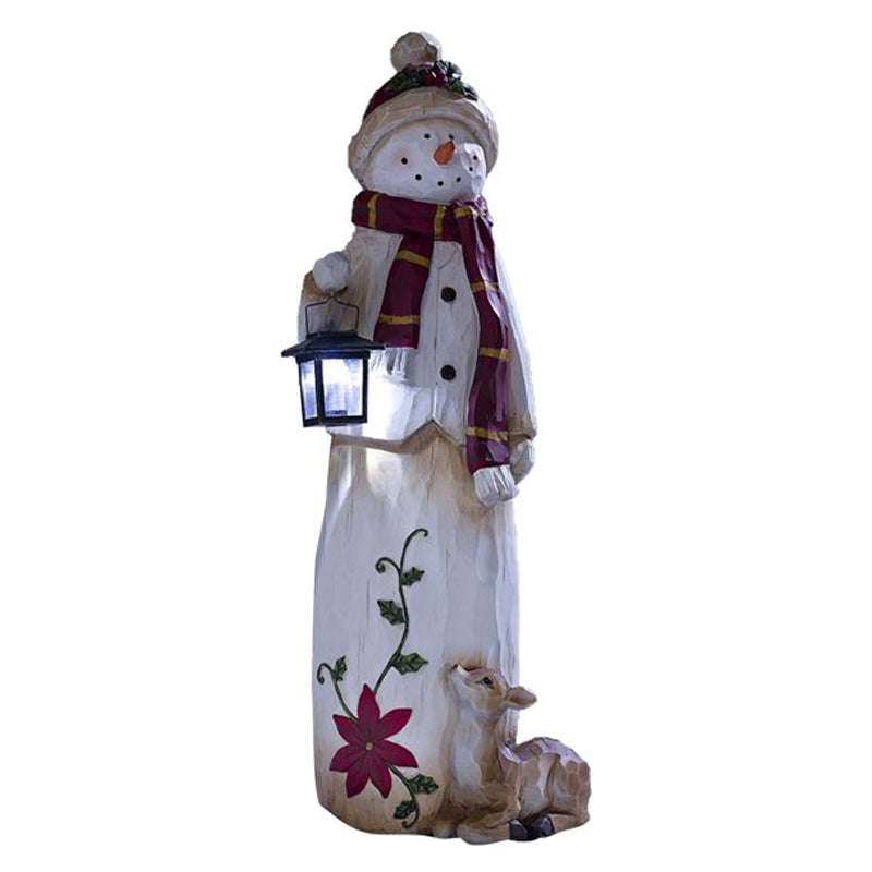 Woodland Snowman with Solar Lantern