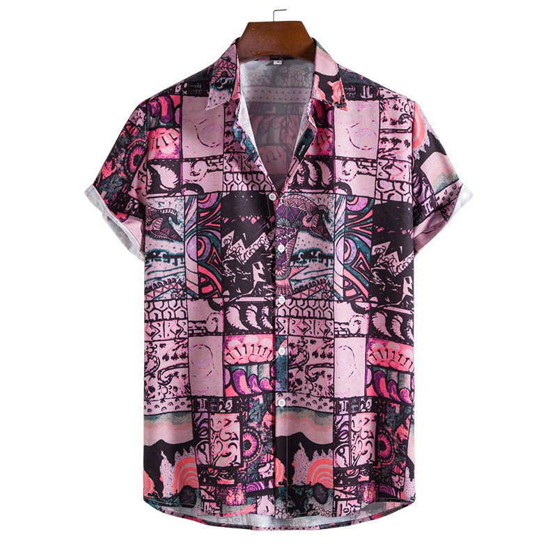 Men Patchwork Print Button Front Shirt