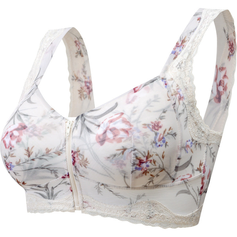 FRONT ZIPPER WIRELESS FLOWER BRA