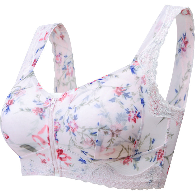 FRONT ZIPPER WIRELESS FLOWER BRA